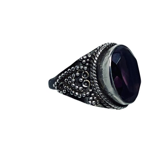 Vintage Sterling Silver Oval Pink Glass Ring Sz 6 1/2 (R137) - Picture 2 of 8